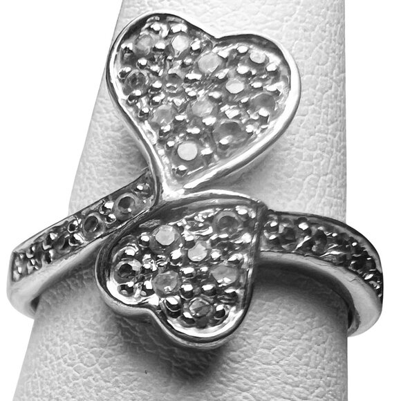 Sterling Silver Double Heart Ring CZ Crystal Zirconia Accents sz 9 Promise Ring - Picture 2 of 7